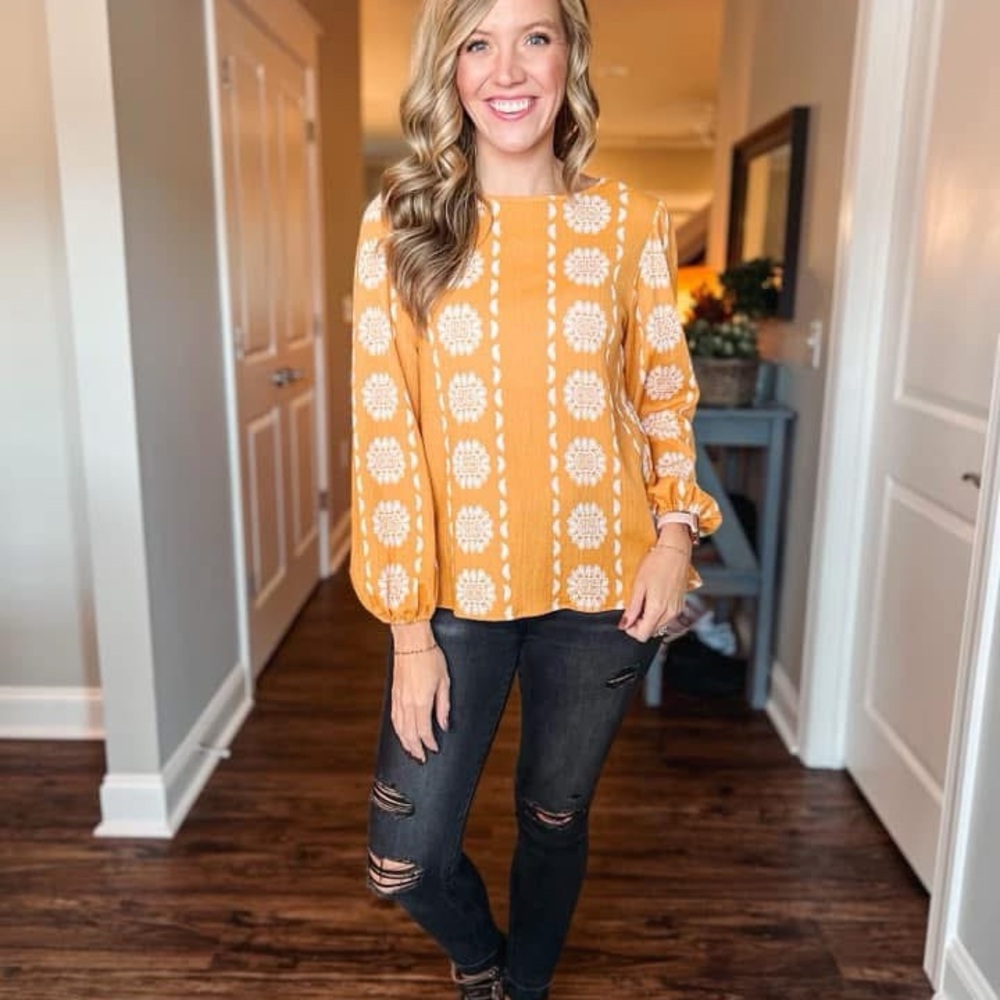 LuLaRoe Vivian Goldenrod Floral Long Sleeve Blouse - Picture 4 of 8
